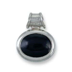 Vintage Thailand Sterling Silver 925 Oval Onyx Cabochon Slide Pendant